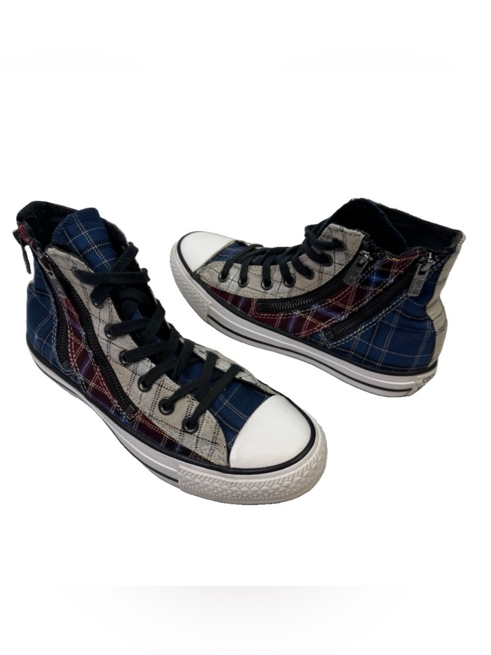 Converse Chuck Taylor All Star High Top Women 7 Shoes Multi Plaid Patchwork Zip